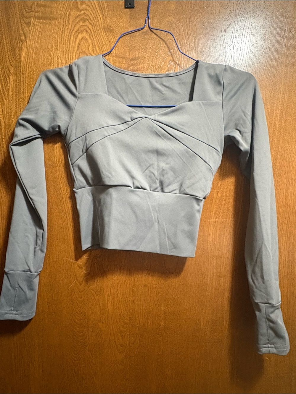 Long-Sleeve Square Neck Crop Top in Gray